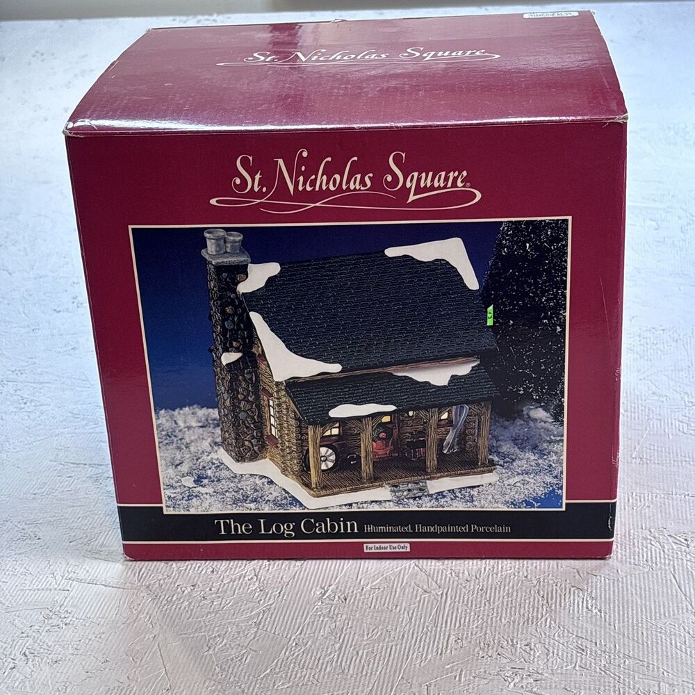 The Village Collection by St Nicholas Square Log Cabin 1999 Lighted Christmas